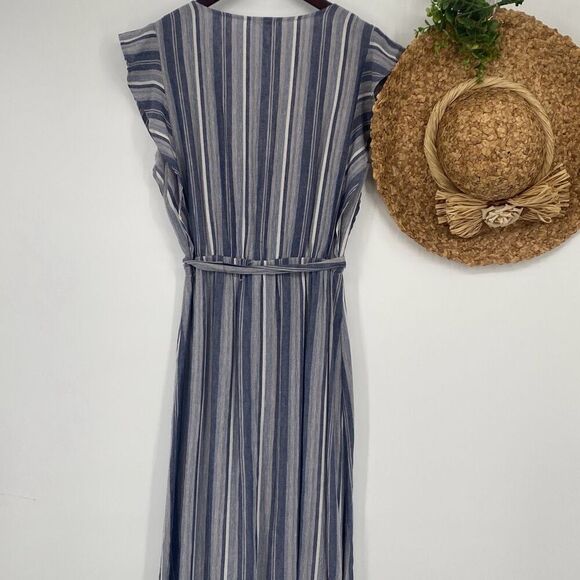 New Splendid Chambray‎ Multi Stripe Tulip Sleeve Wrap Dress Size Small - Picture 12 of 16